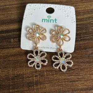Mint Iridescent Gold Floral Earrings